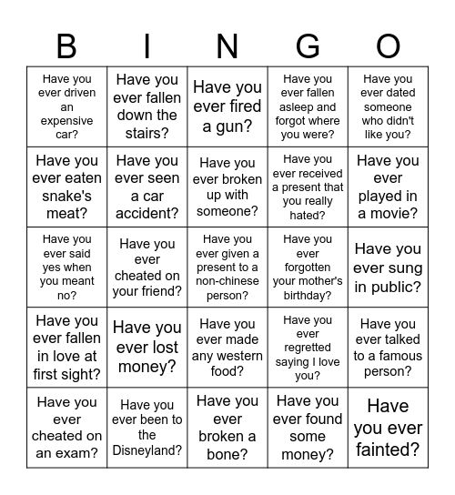 Have you ever Bingo Card