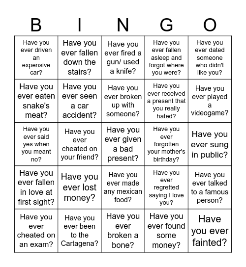 Have you ever Bingo Card