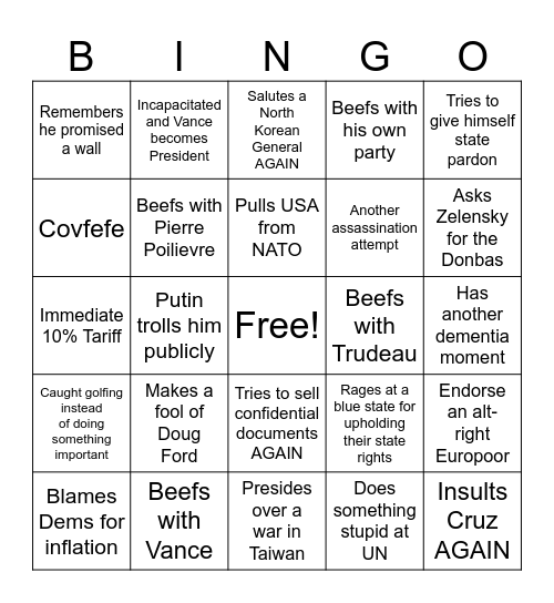 Trump Boogaloo Bingo Card