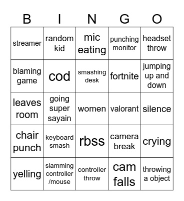 rage Bingo Card