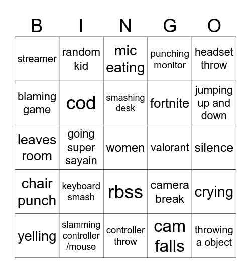 rage Bingo Card