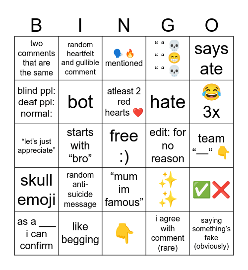 poo Bingo Card