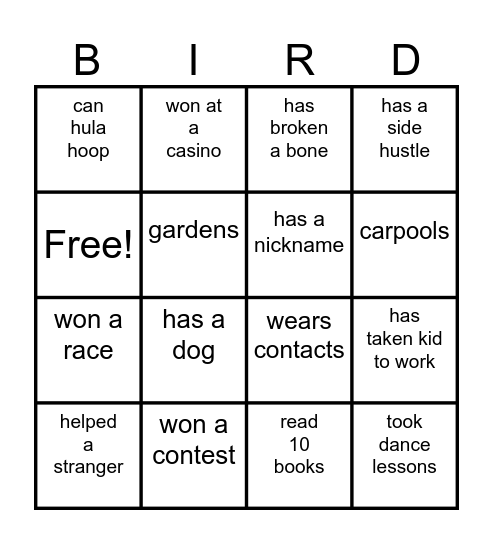 Conversation Bingo Card