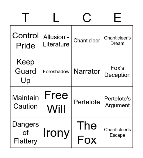 Nun's Priest's Tale Bingo Card
