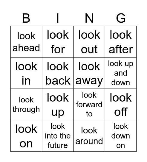 phrasal verb with look Bingo Card