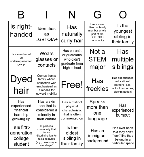 DEI Bingo Card