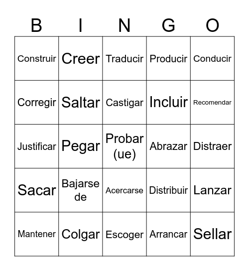 Spanish II - Lesson 7 & 9 Vocab Bingo Card
