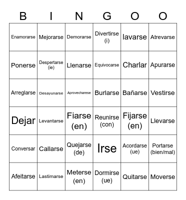 Spanish II - Lesson 8 Verbs Bingo Card