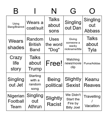Sanderson Bingo Card