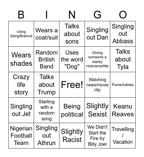 Sanderson Bingo Card