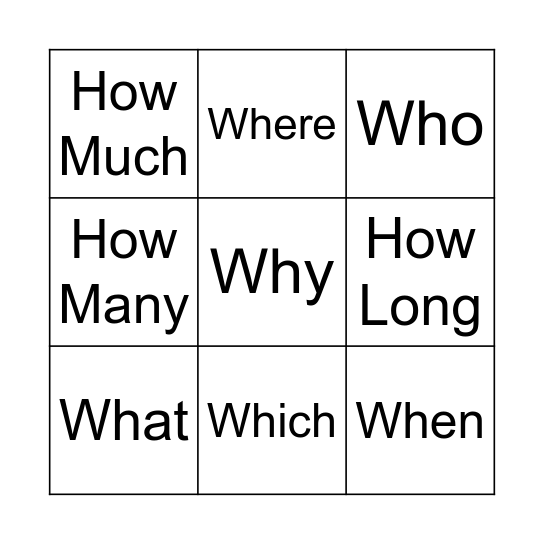 Question Bingo Card