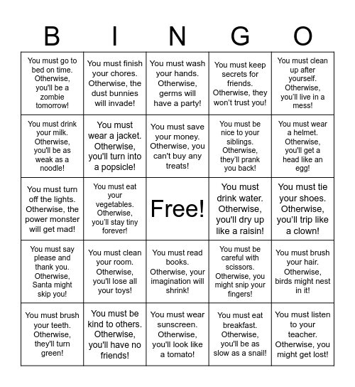 You must . . . Otherwise Bingo Card