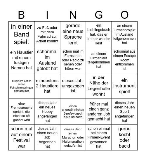 Finde jemanden, der ... Bingo Card