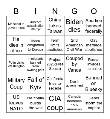 Trump 2nd term bingo Card