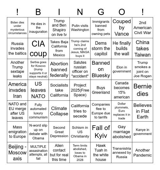 Trump 2nd term bingo Card