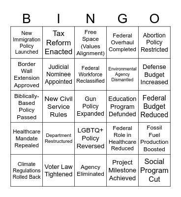 2024 - 2028 Bingo Card