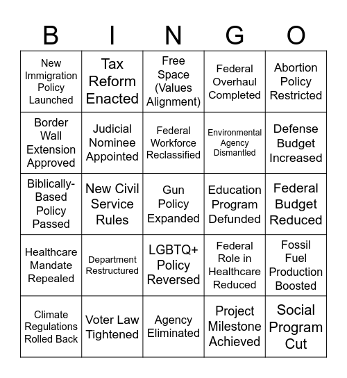 2024 - 2028 Bingo Card