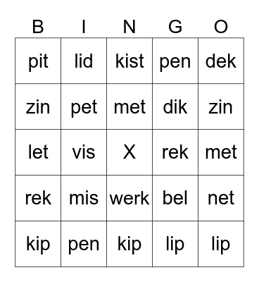 i of e Bingo Card