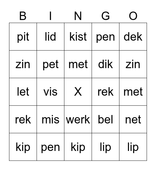 i of e Bingo Card