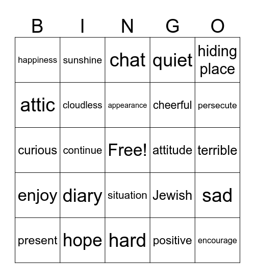 Lesson 7 Bingo Card