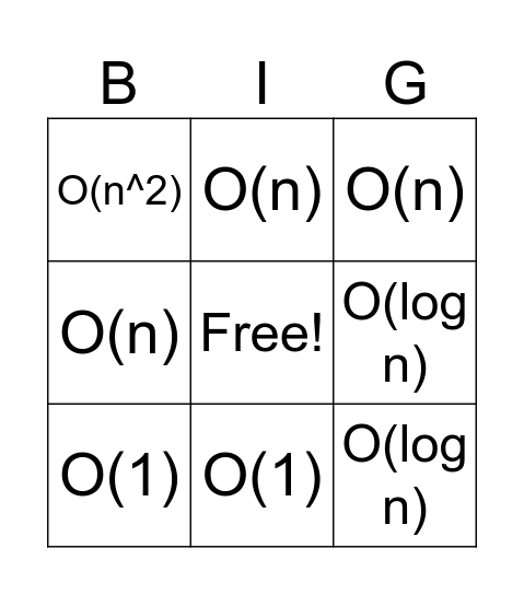 Big-O Bingo Card