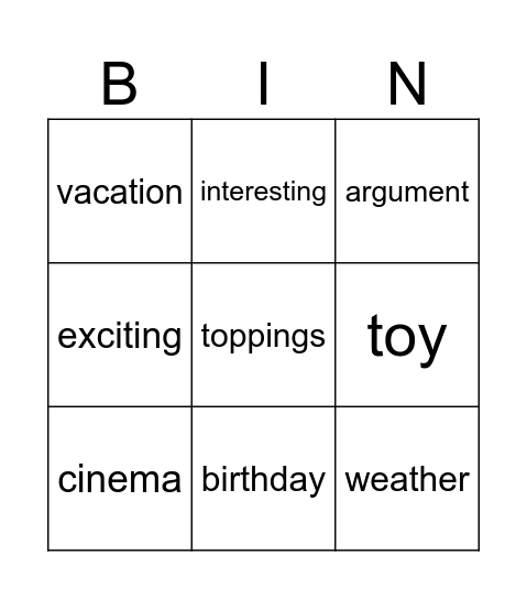 Past Tense Questions Bingo Card