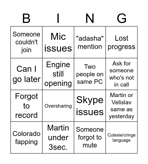 Standup Biingo! Bingo Card