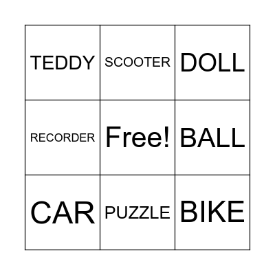 Toys (words) Bingo Card