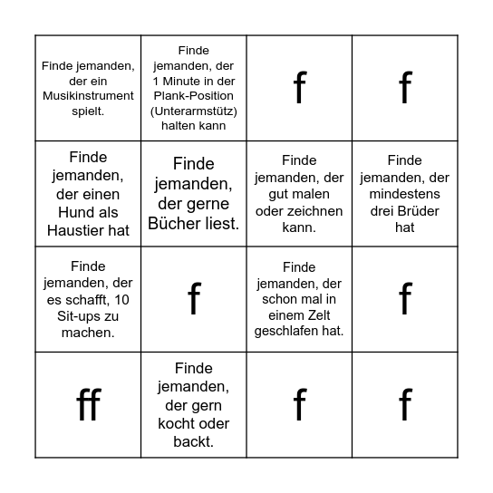 Bingo Aktionswoche Bingo Card