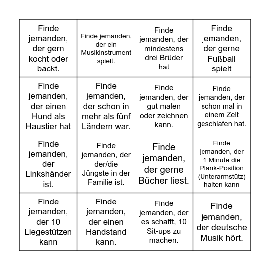 Bingo Aktionswoche Bingo Card