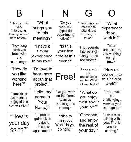 BINGO TALK Bingo Card