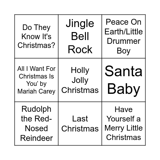 Christmas songs bingo Card