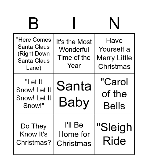 Christmas Music Bingo Card