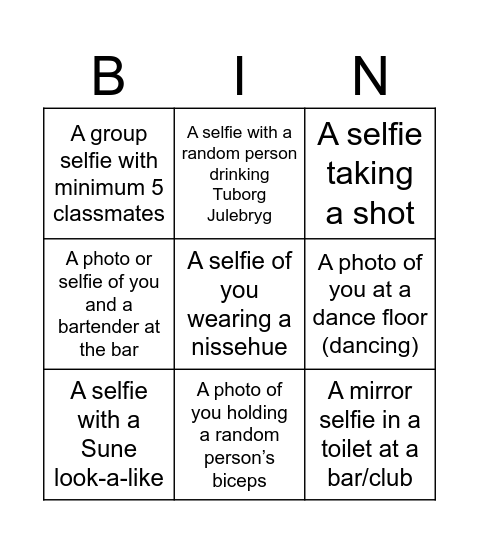 Photo Dare Bingo Card