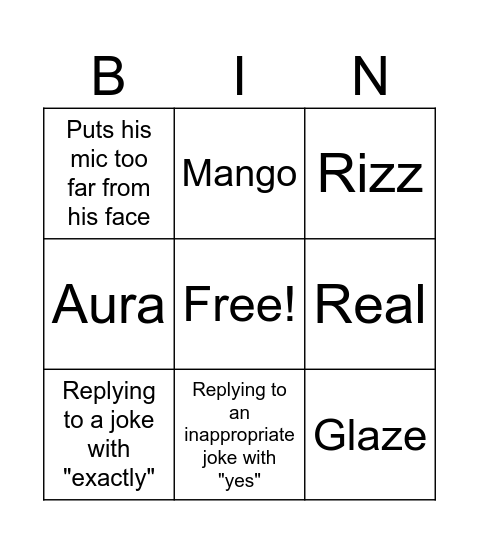 Mikey Bingo Card Bingo Card