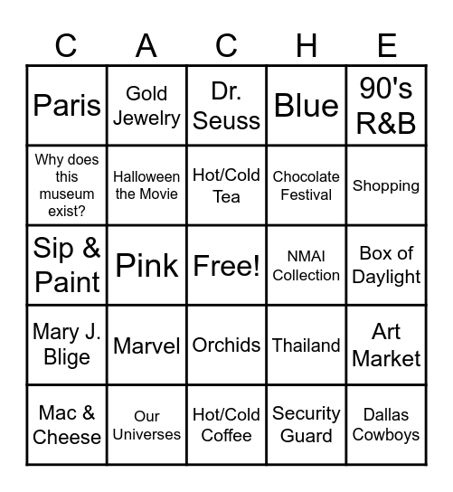 All About Cache Bingo Card