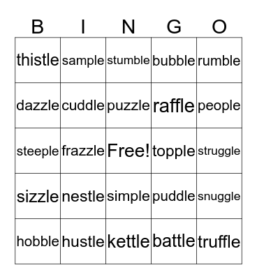 consonant -le Bingo Card