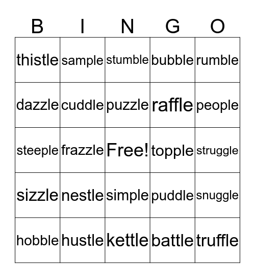 consonant -le Bingo Card