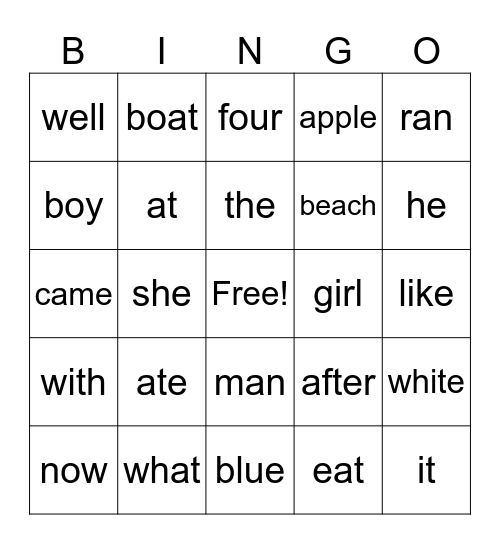 Phonics Bingo Card