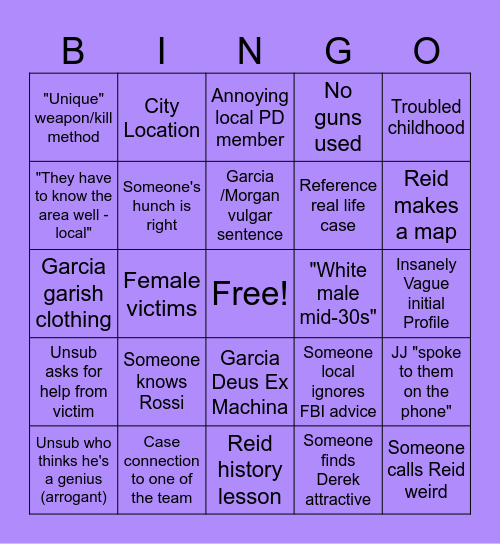 Criminal Minds Bingo Card