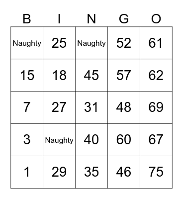 Naughty Bingo Card