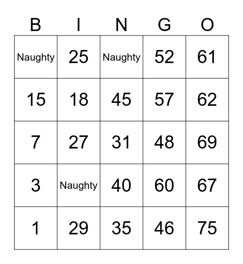 Naughty Bingo Card