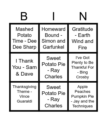 Musical Bingo Card