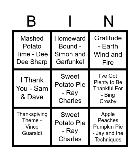 Musical Bingo Card