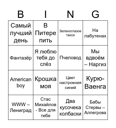 Алечкин День Рождения Bingo Card