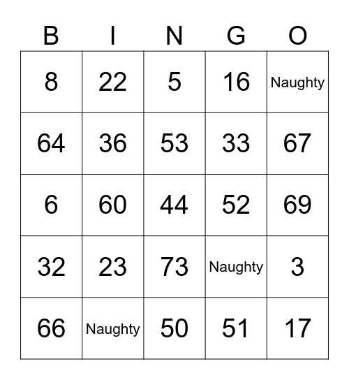 Naughty Bingo Card