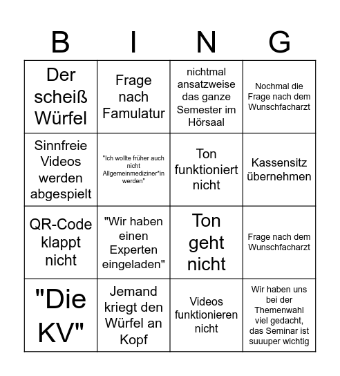 Allgemeinmedizin Bullshit Bingo Card