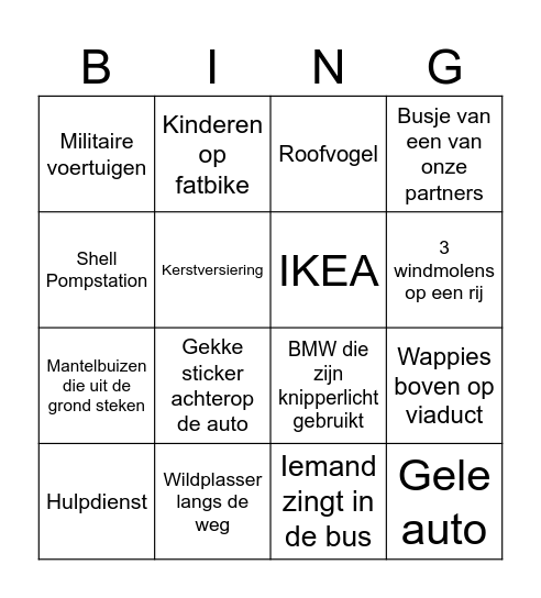 "Nieuwe naam" Busbingo Card