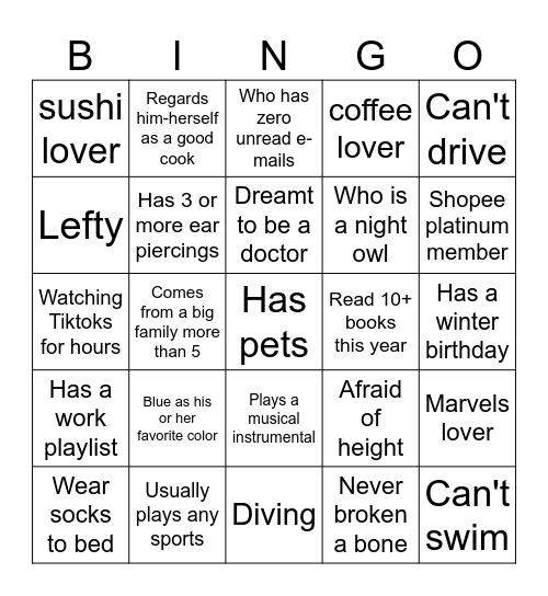 Know Each Other Bingo Card