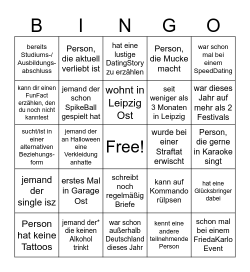 SpeedDating Turboherzen "Friends" Bingo Card